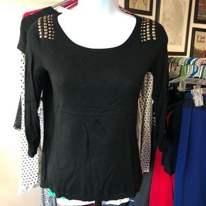 Express // Gold Studded 3/4 Sleeve Black Sweater